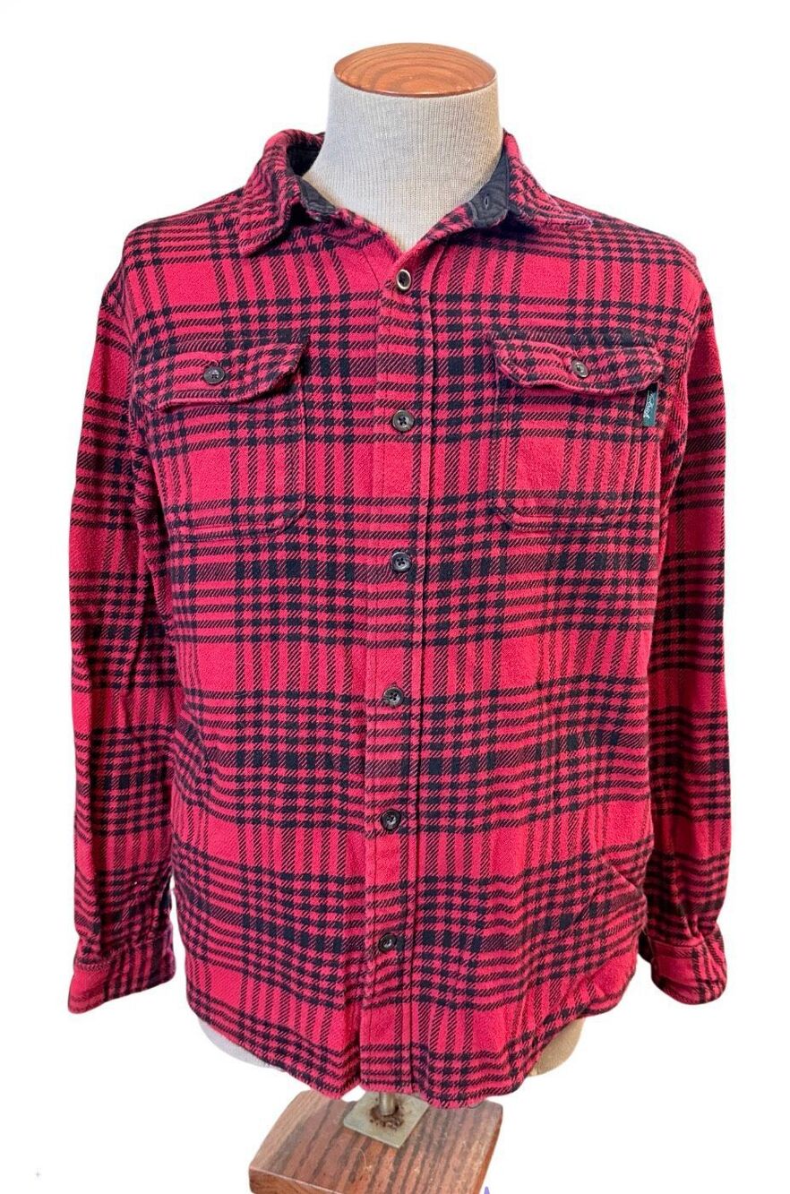 Woolrich Flannel Shirt Men's Large Red Check Heavy Button Shirt Shacket